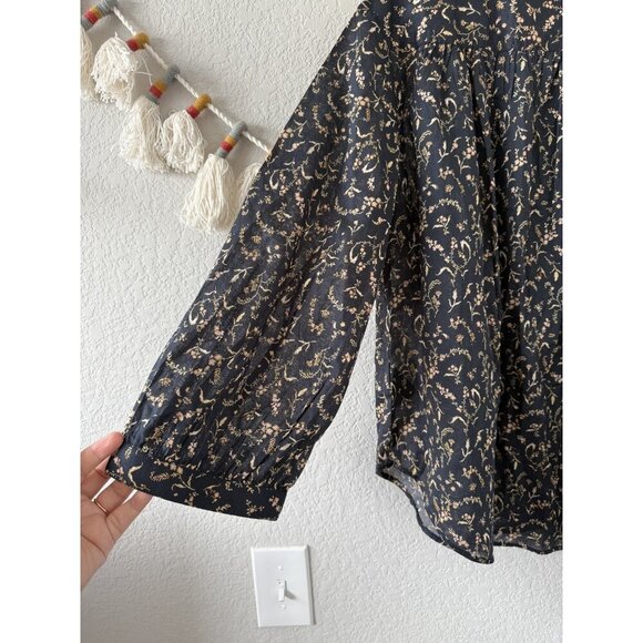 H&M 100% Cotton Floral Poplin Button Front Oversized Top Fairy Coquette Boho L - Picture 4 of 9